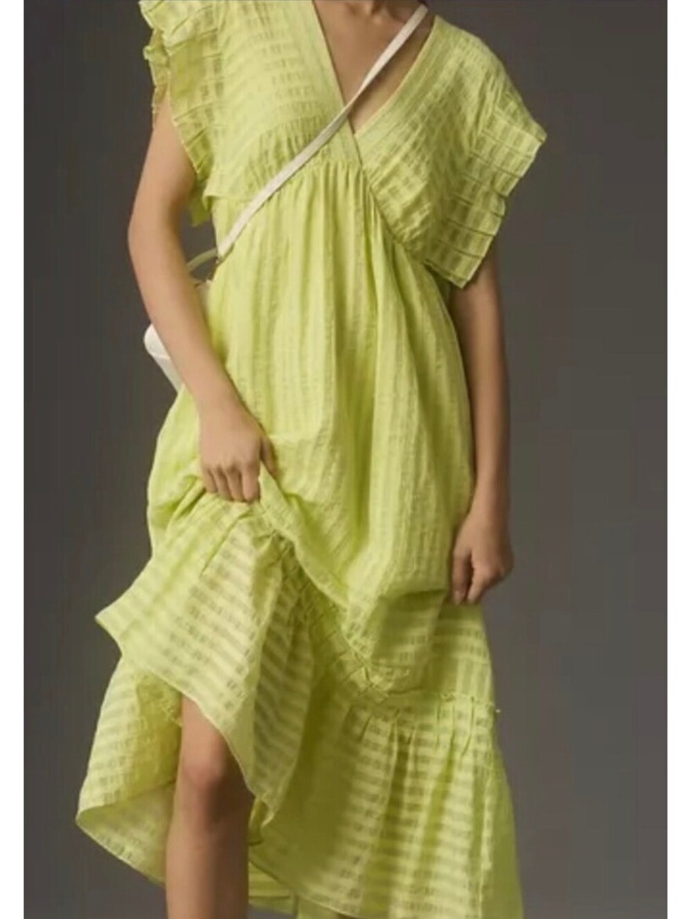 NWT Anthropologie Chartreuse Striped V-Neck Maxi Dress, sz Large